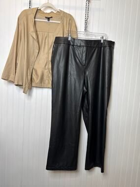 NWT Lane Bryant Faux-Leather Straight Leg‎ Pants & Tan Cardigan BUNDLE Size 20